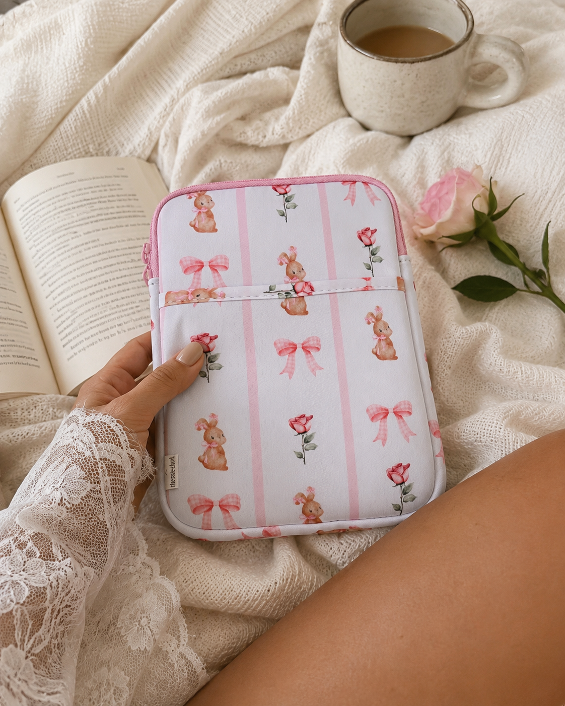 Book/Kindle/Kobo/E-reader Sleeve Pink Coquette Neoprene