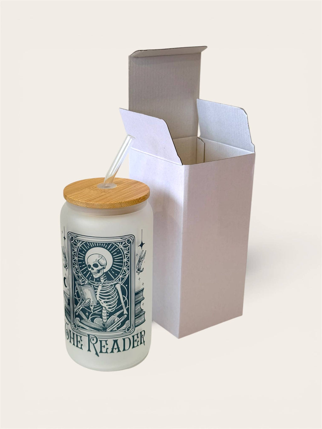 THE READER 2 Frosted Glass Tumbler + Lid & Straw, Dish.Safe 2