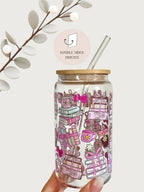Glass tumbler Coquette Books double sided with lid and straw 2