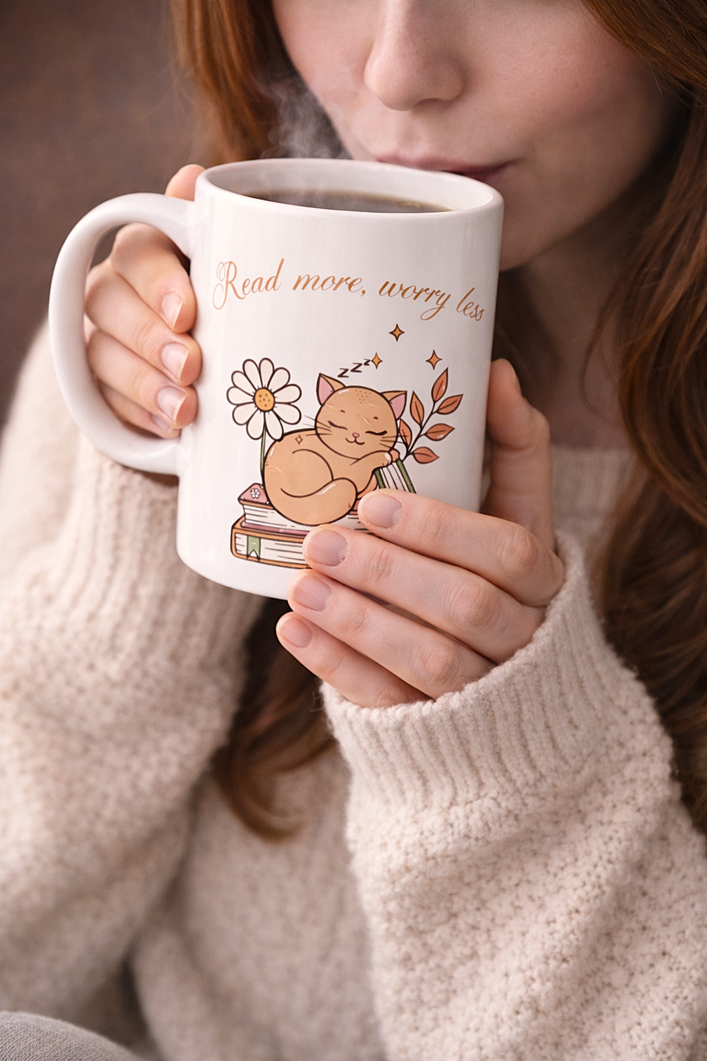 Read More, Worry Less Cat Mug Dishwasher and Microwave Safe