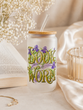 BOOKWORM Frosted Glass Tumbler + Lid & Straw, Dish.Safe
