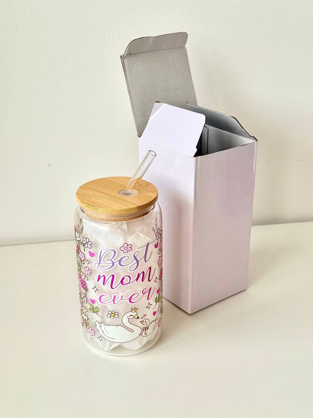 Best Mom Ever Double Sided Glass Tumbler with Lid and Straw 4