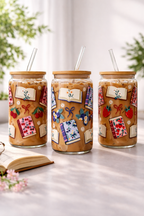 Fruity Books (3 options) Glass Tumbler with Lid and Straw