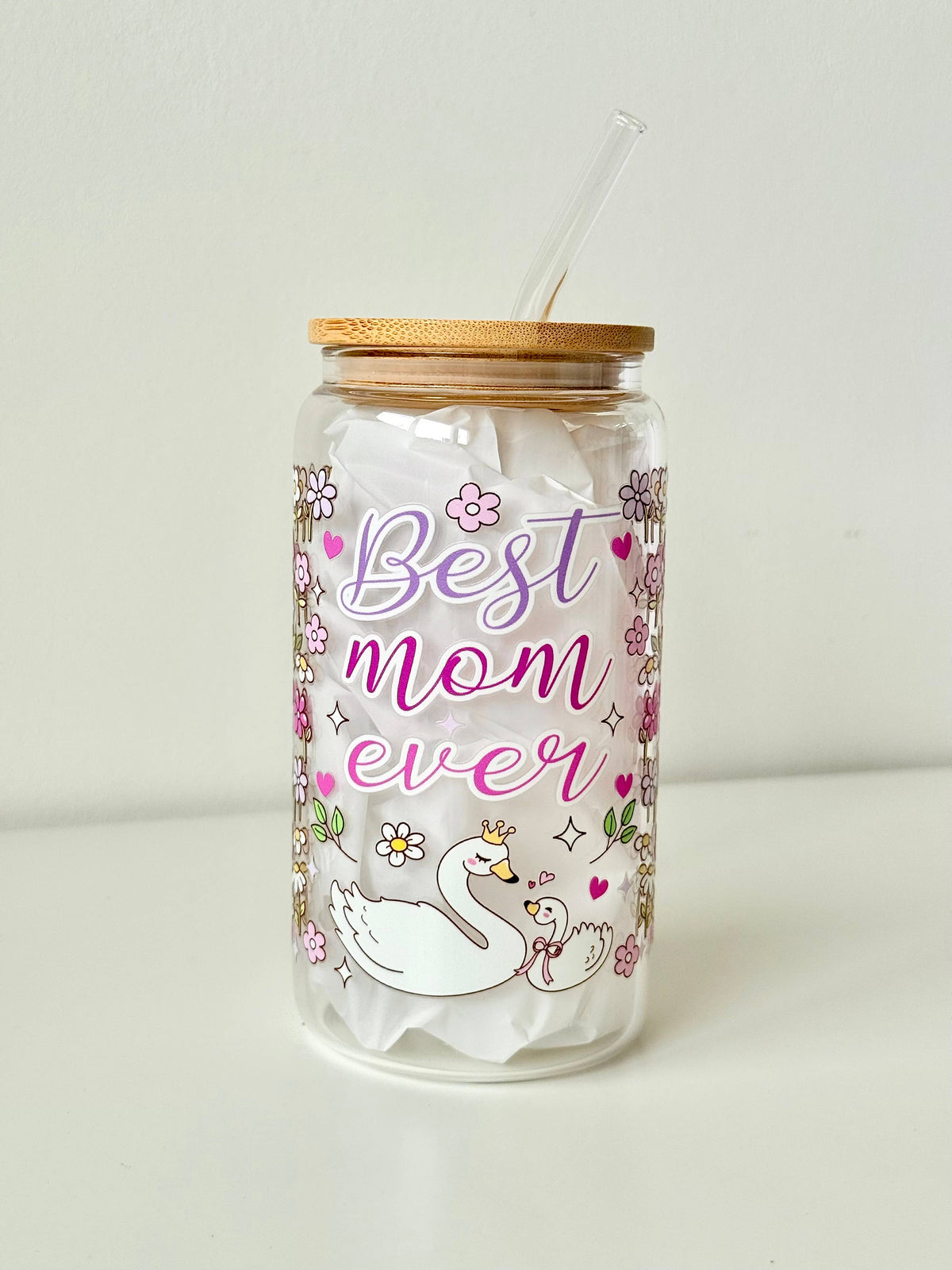 Best Mom Ever Double Sided Glass Tumbler with Lid and Straw 3