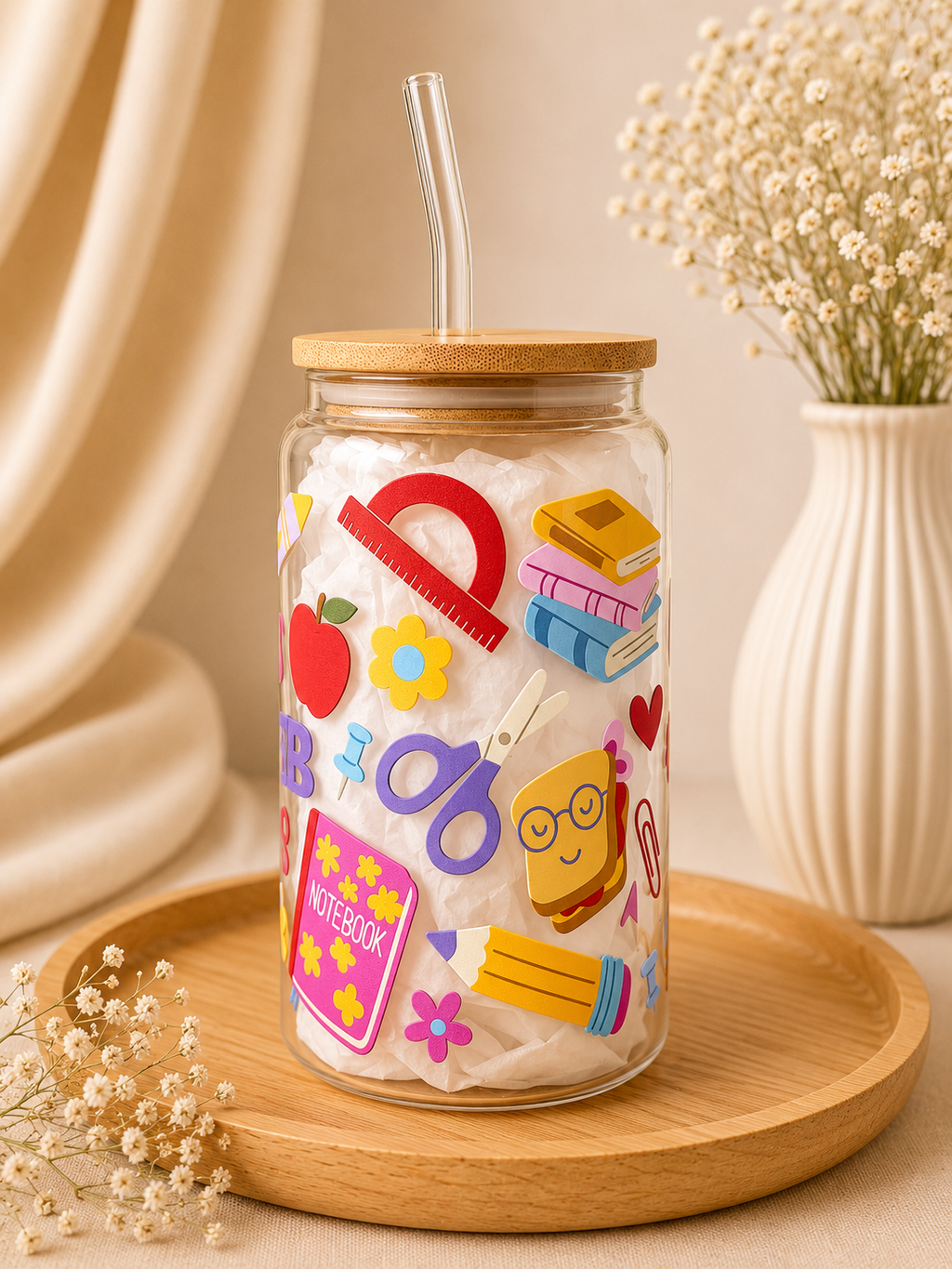 Best Teacher Ever Double Sided Glass Tumbler + Lid & Straw 2