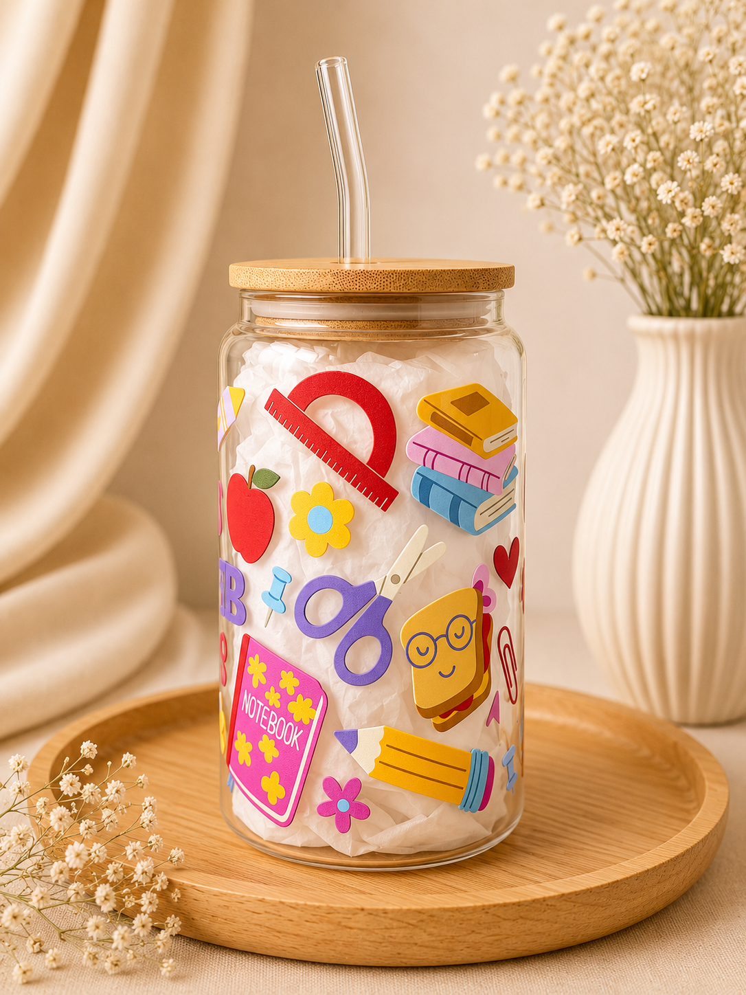 Best Teacher Ever Double Sided Glass Tumbler + Lid & Straw 2