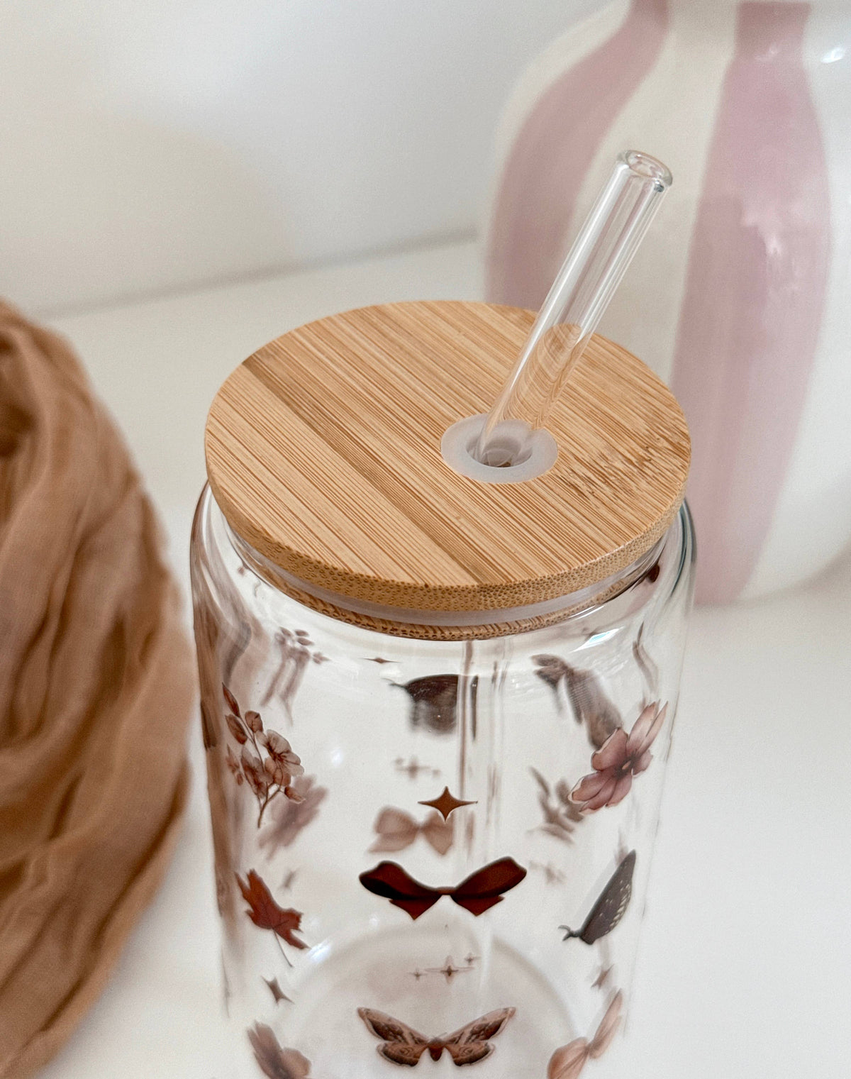 Luxury Fall Double Sided Glass Tumbler + Bamboo Lid & Straw 7