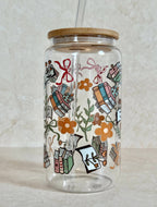 Glass Tumbler Books, Flowers and Bows Double Sided Printed 5
