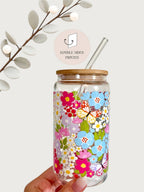 Colorful Garden Glass Tumbler With Bamboo Lid & Glass Straw 2