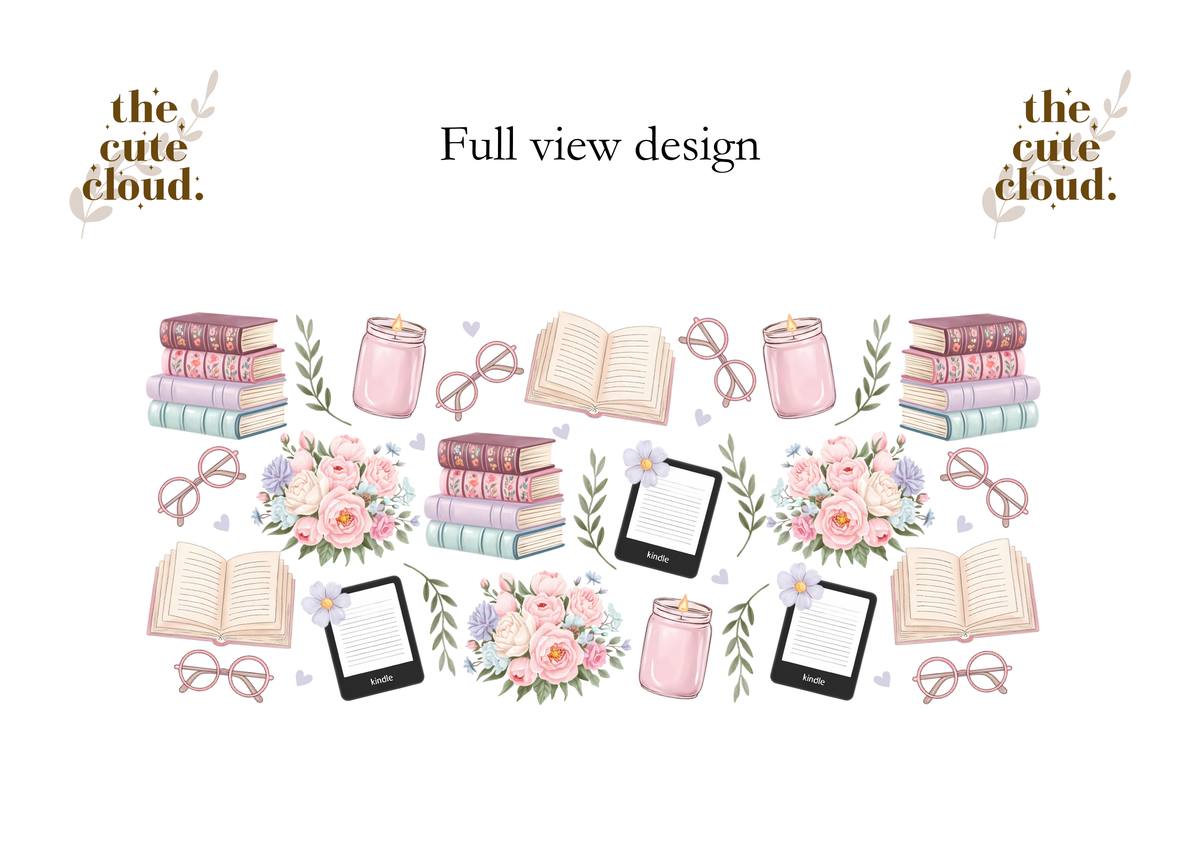 Bookish Floral Kindle Double Sided Glass Cup + Lid & Straw 4