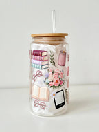 Bookish Mom Double Sided Glass Tumbler with Lid and Straw 3
