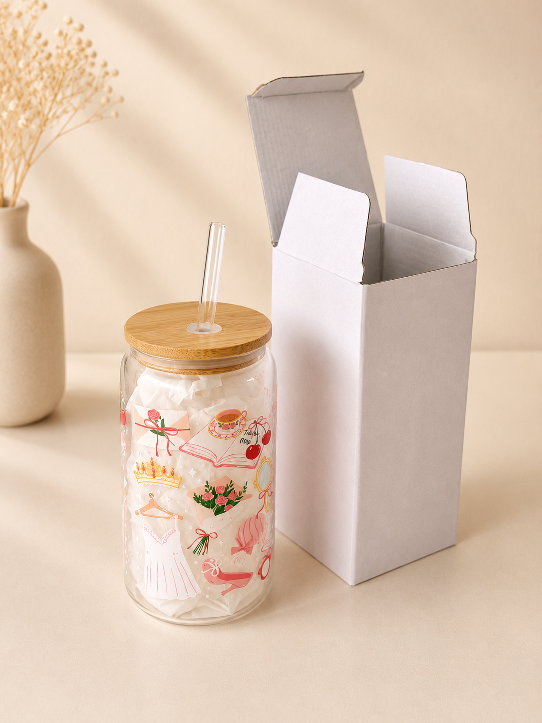 Wedding Aesthetic 2 options Double Sided Glass Cup 5