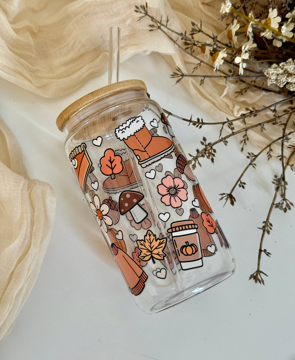 Cozy Autumn Vibes Glass Tumbler Double Sided + Lid & Straw 4