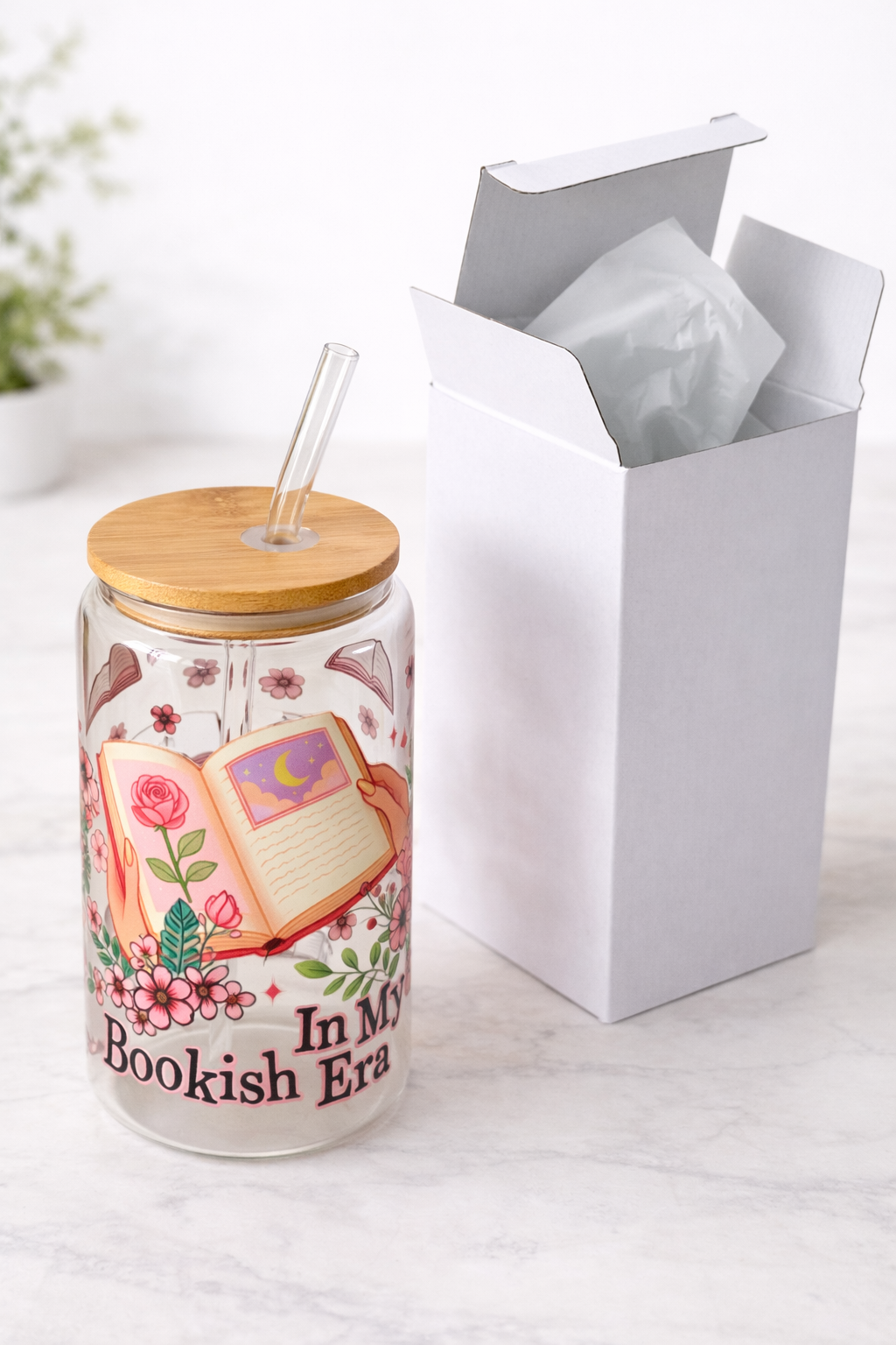 In My Bookish Era Double Sided Glass Tumbler + Lid & Straw 2