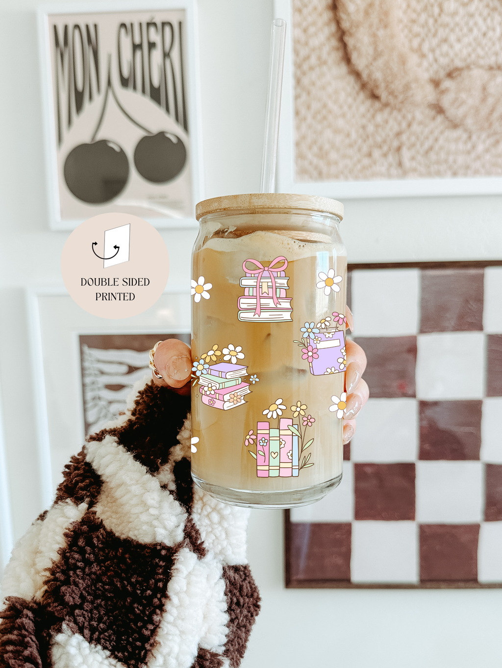 Booklover Glass Tumbler double side print – 4-Piece Set 7