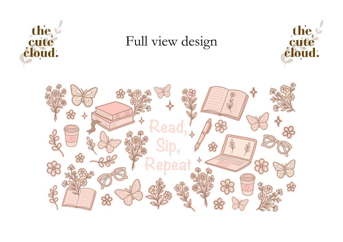 Read, Sip, Repeat Double Sided Glass Cup + Lid and Straw 2