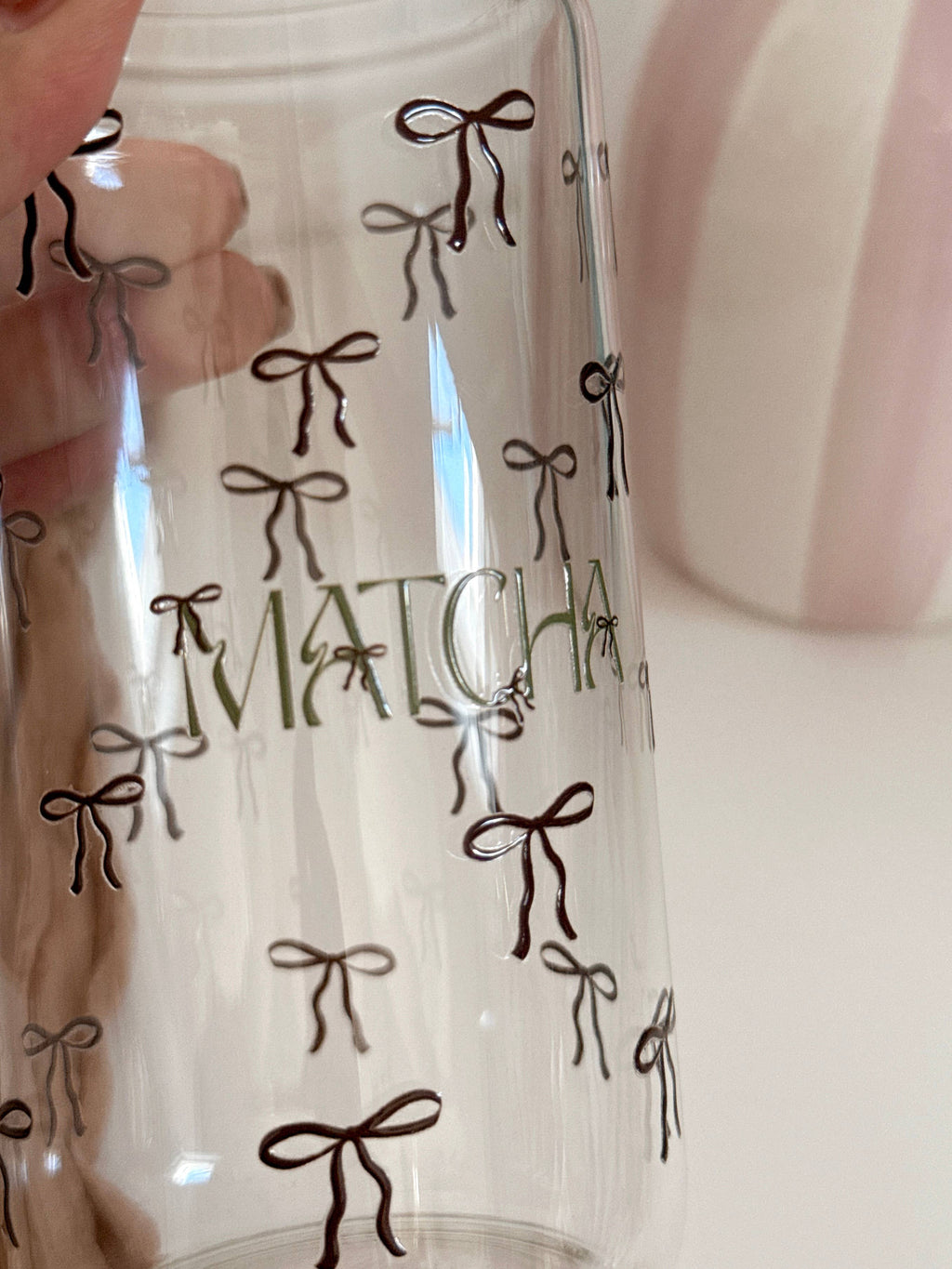 Matcha Bows Double Sided Glass Tumbler + Bamboo Lid & Straw 5