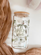 Lux Matcha Babe Glass Tumbler Double Sided & Lid and Straw 9