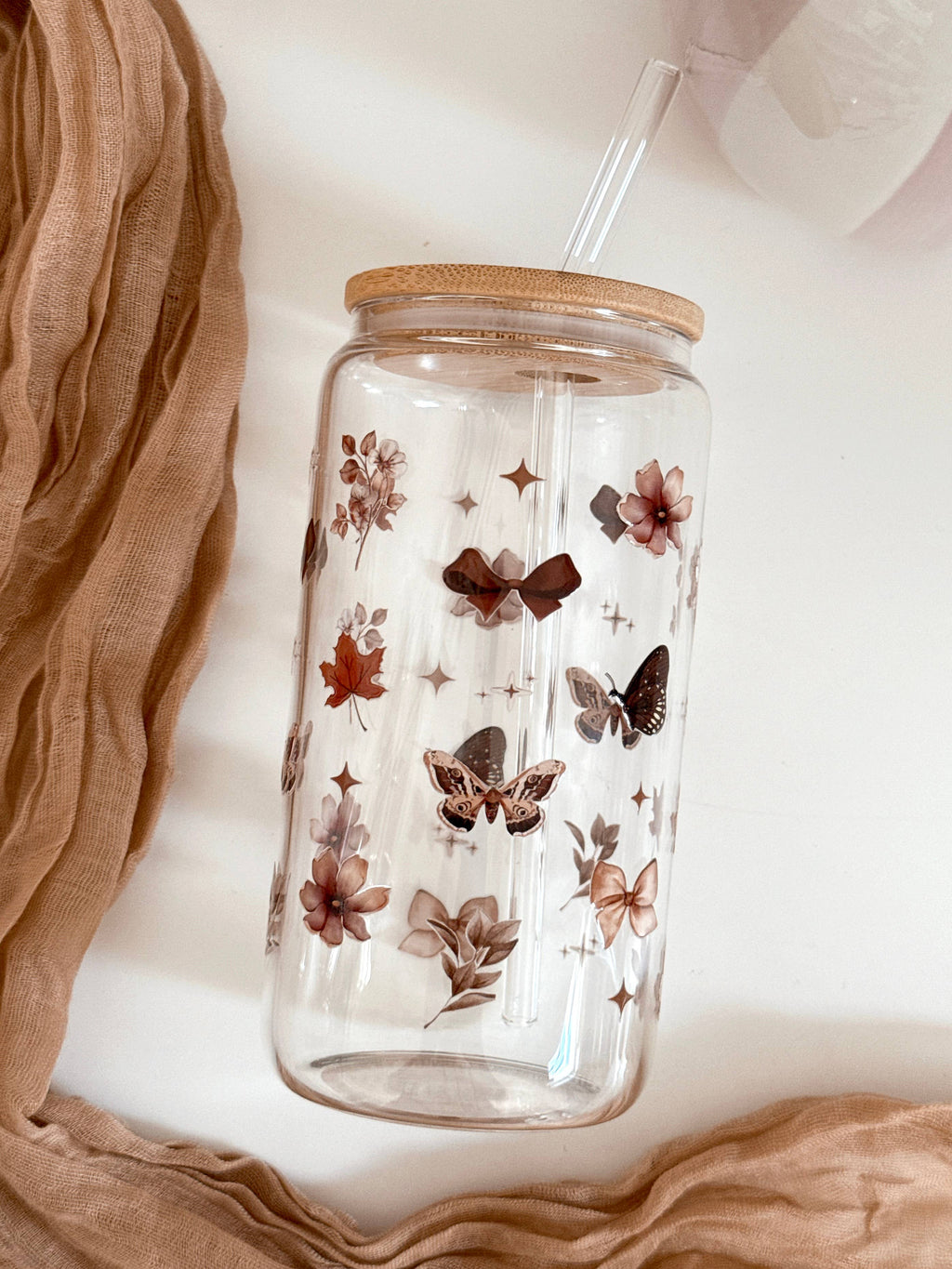 Luxury Fall Double Sided Glass Tumbler + Bamboo Lid & Straw 5