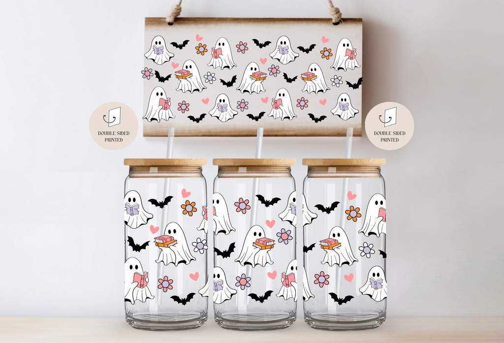 Reader Ghosts Fall Glass Tumbler Double Sided + Lid & Straw 2