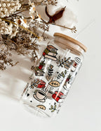 Books & Coffee Glass Tumbler Double Sided Print with Lid and Straw