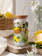 Lemon Garden Double Sided Glass Tumbler with Lid and Straw
