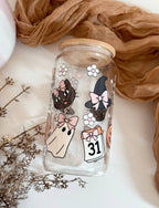 Cat & Ghosts Halloween Glass Cup Double-sided + Lid & Straw 6
