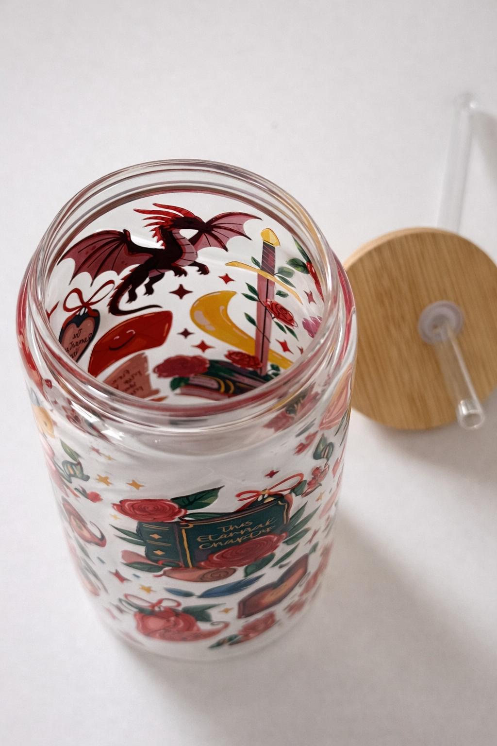 Romantasy Books Double Sided Glass Tumbler with Lid & Straw 3