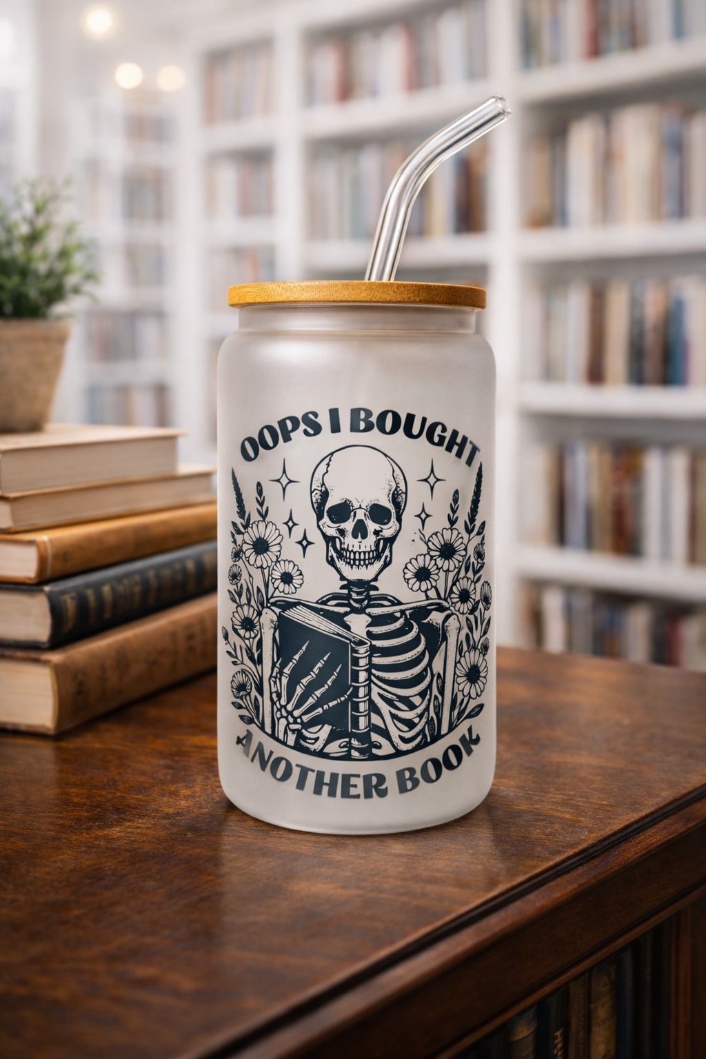 Oops I Bought Another Book Frosted Glass Tumbler DIsh. Safe 2
