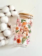 Butterfly Garden Glass Tumbler Double Sided Print with Lid and Straw 2