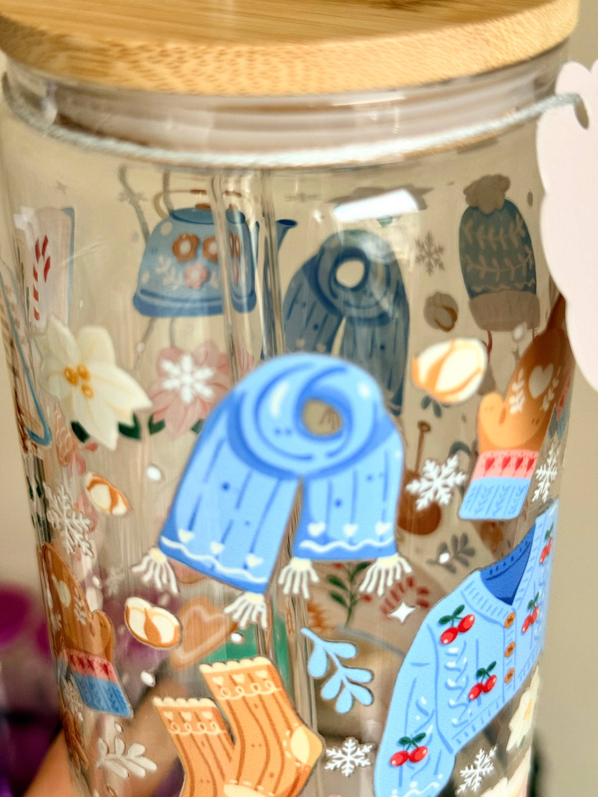 Cozy Winter Double Sided Glass Tumbler with Lid & Straw 5