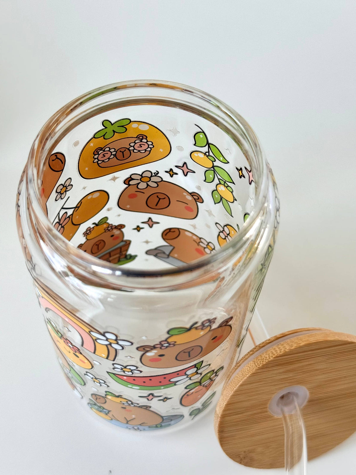 Sunny Capybara Double Sided Glass Tumbler + Lid & Straw 4