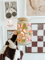 Butterfly Garden Glass Tumbler Double Sided Print with Lid and Straw 4