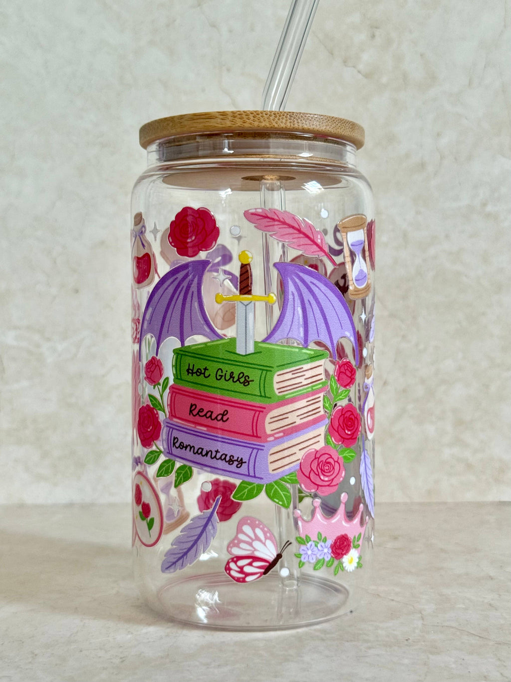 Hot Girls Read Romantasy Books Glass Tumbler Double Sided 3