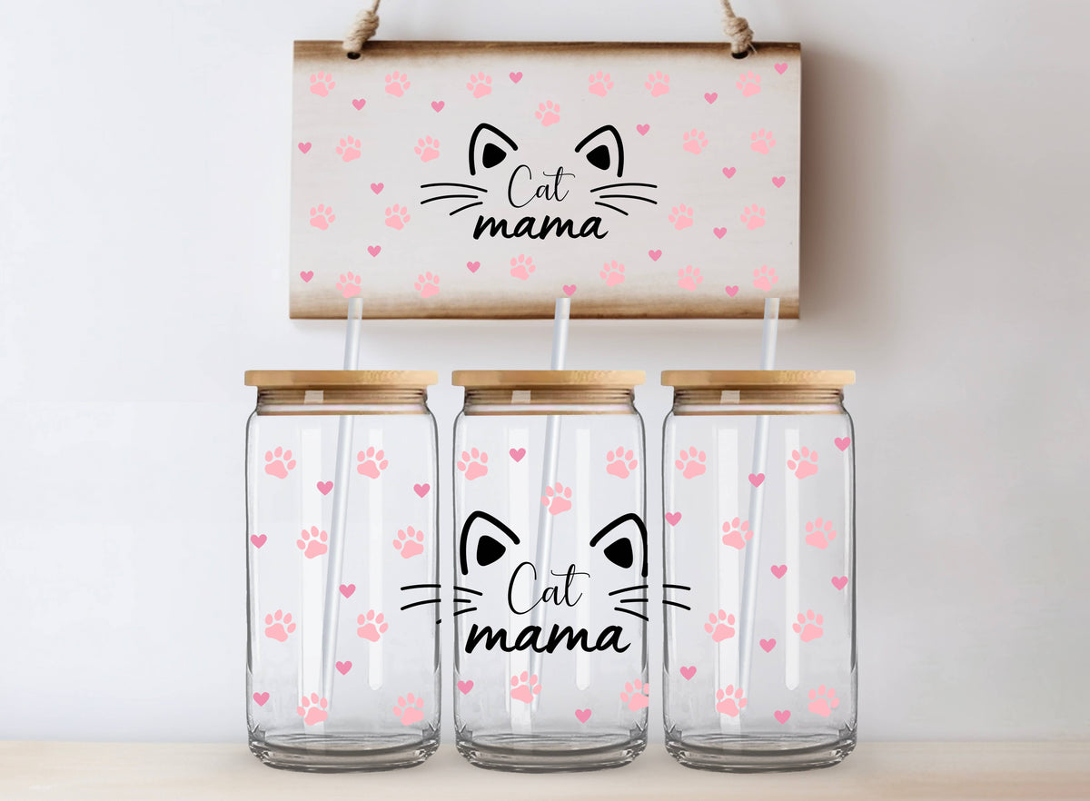 Cat Mama Glass Tumbler with Bamboo Lid & Glass Straw 3