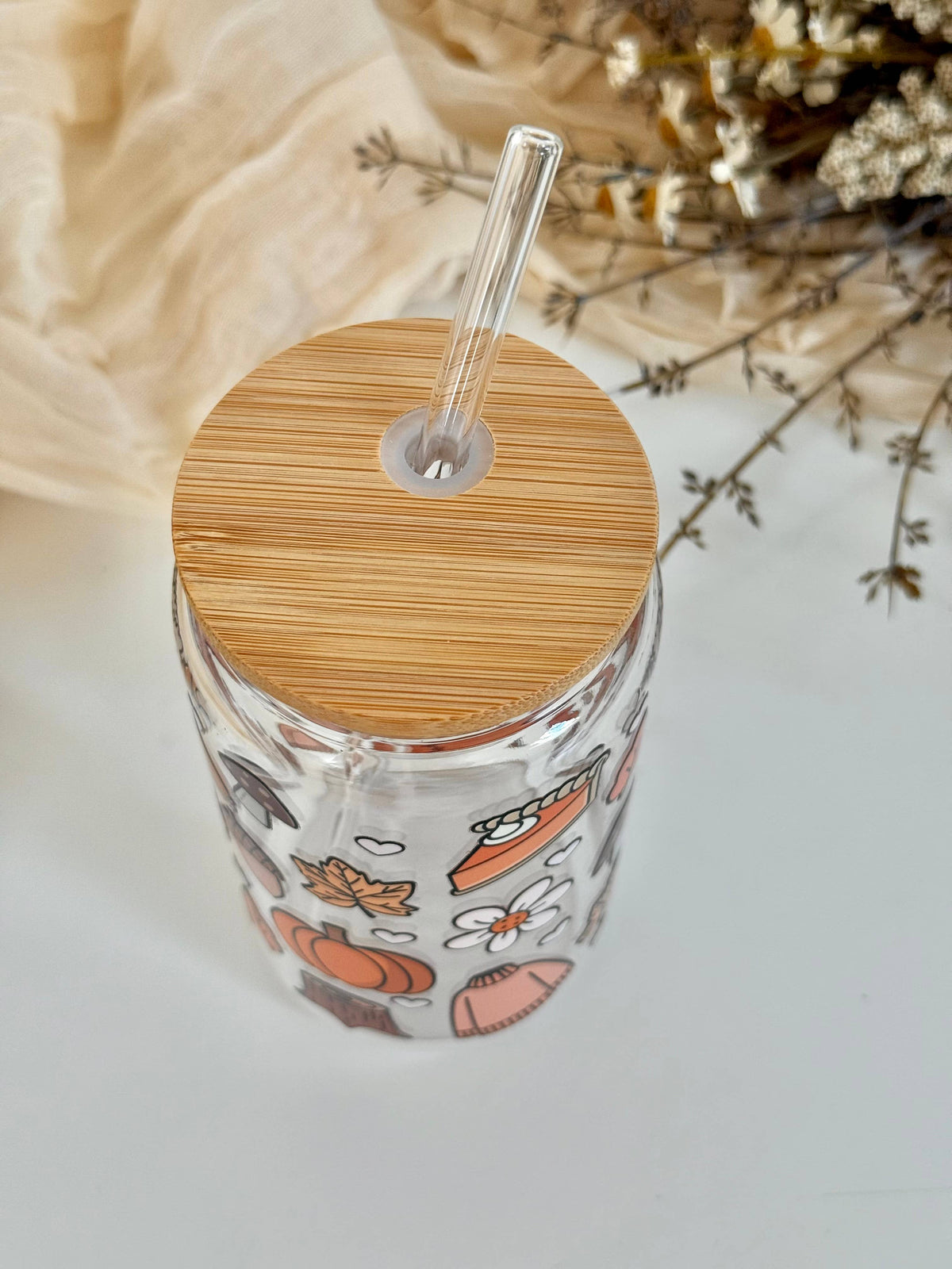 Cozy Autumn Vibes Glass Tumbler Double Sided + Lid & Straw 6