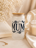 MUM (bats) Frosted Glass Tumbler + Lid & Straw, Dishw.Safe