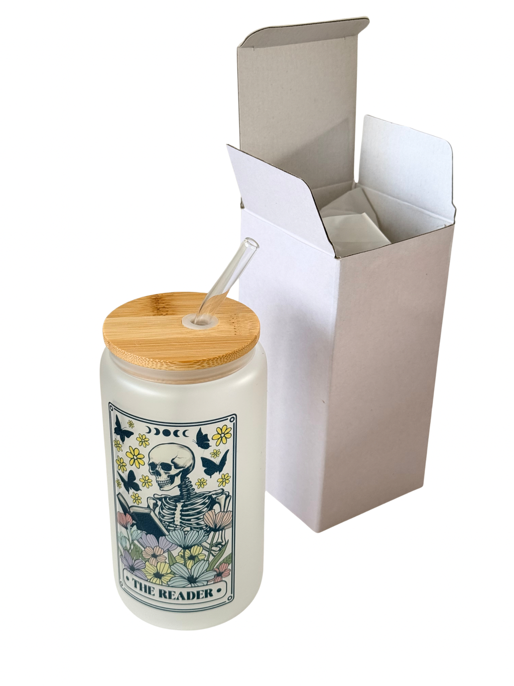 THE READER 1 Frosted Glass Tumbler + Lid & Straw, Dish.Safe 2