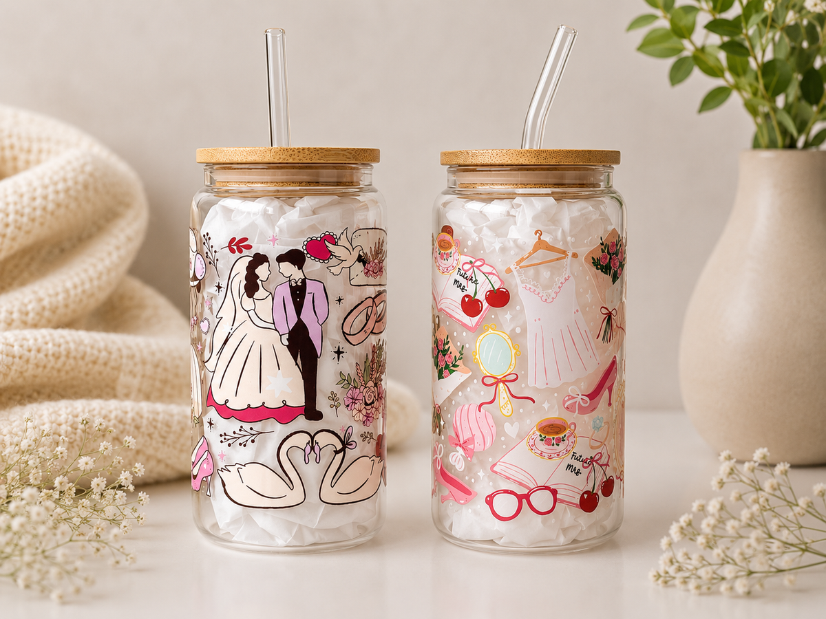 Wedding Aesthetic 2 options Double Sided Glass Cup