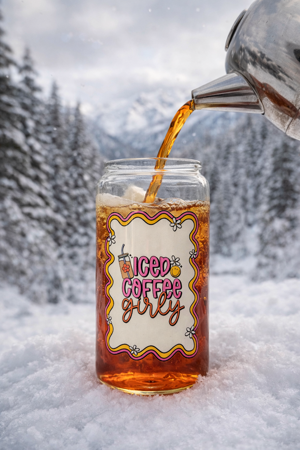 Iced Coffee Girly Glass Tumbler with Bamboo Lid & Straw