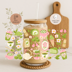 Matcha Pink 2 Options Double Sided Glass Cup + Lid & Straw 3
