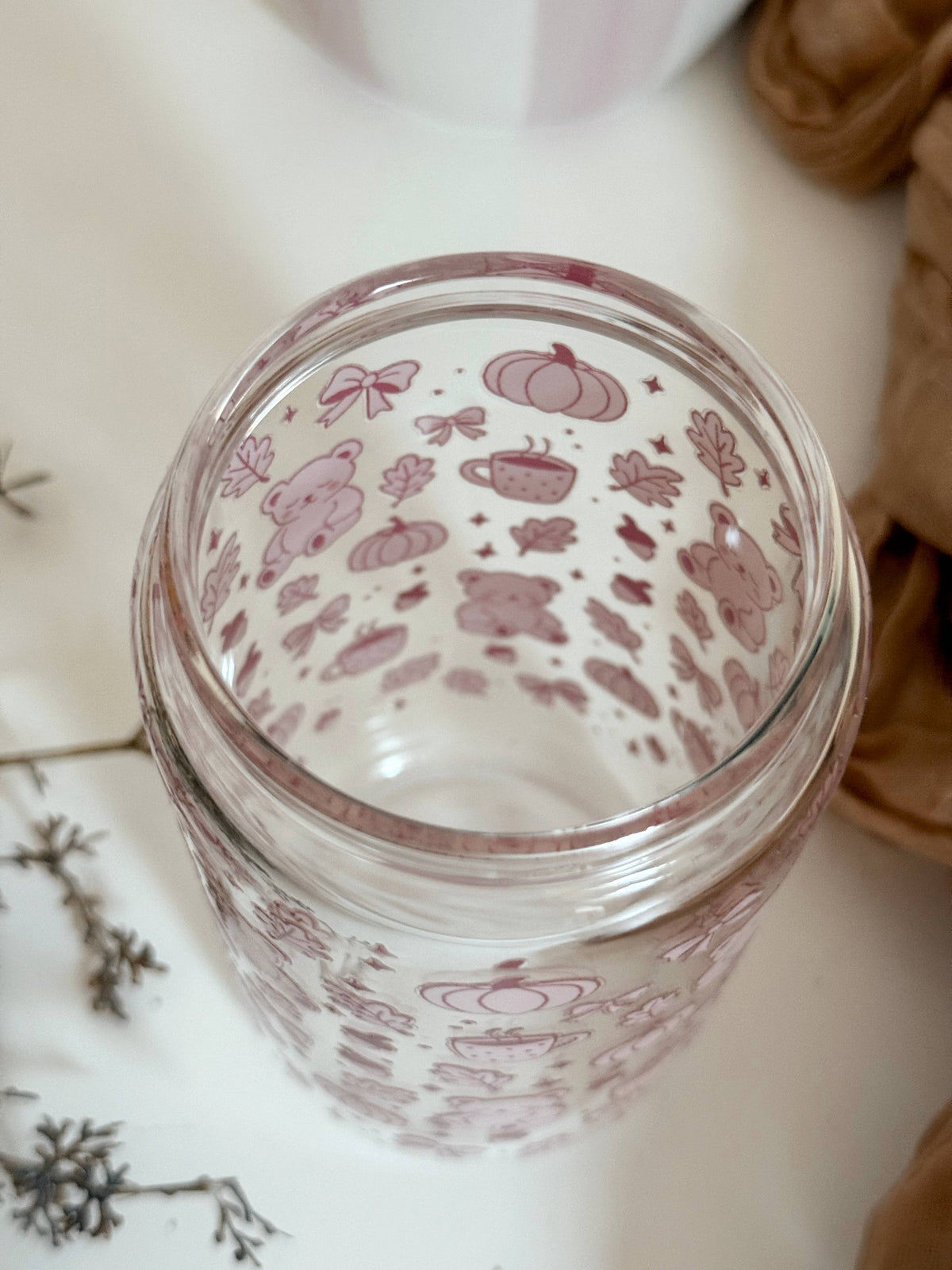 Pink Fall Cute Vibes Glass Tumbler Double Side + Lid & Straw 2