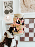 Preppy Cat Glass Tumbler with Bamboo Lid & Glass Straw