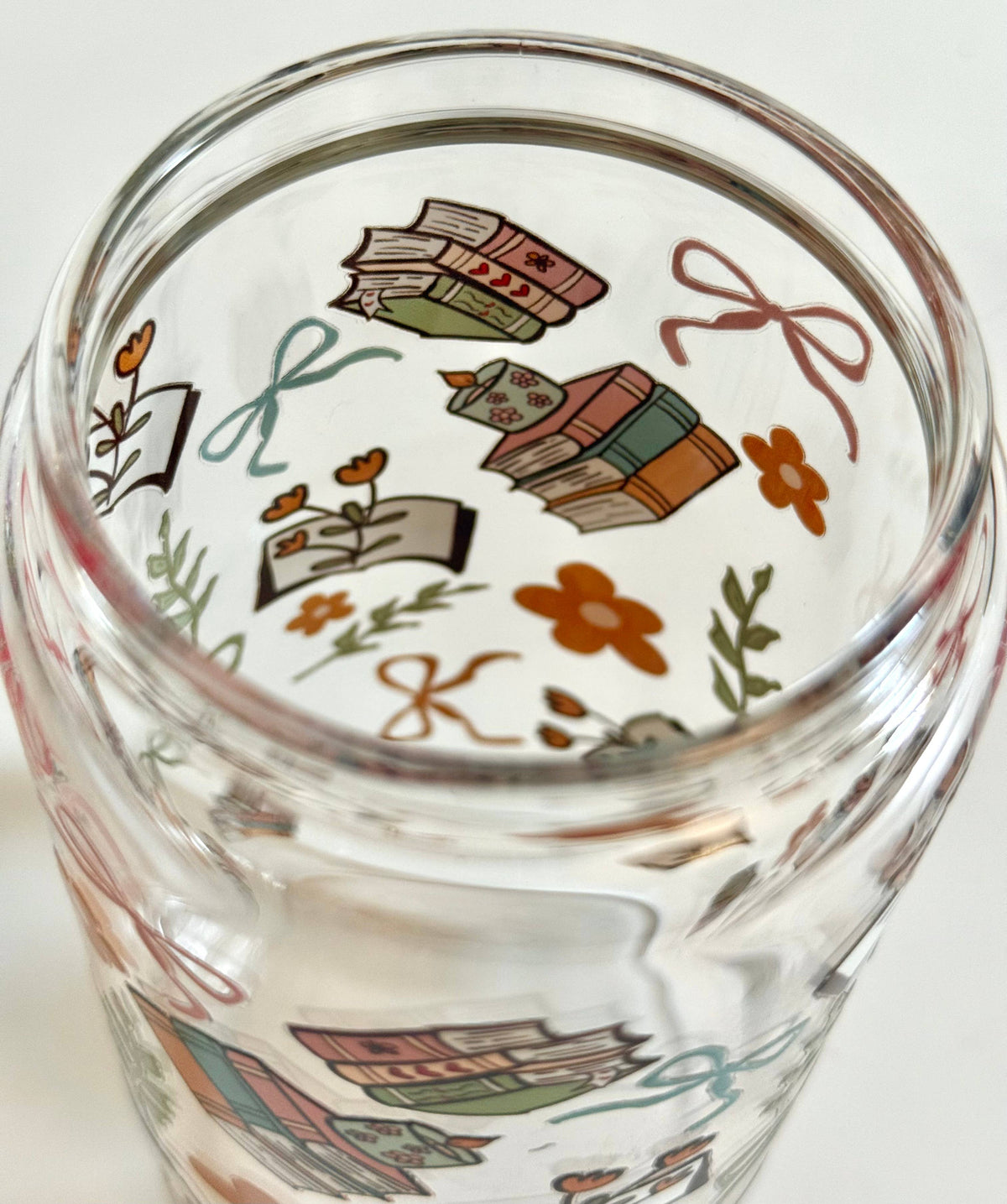 Glass Tumbler Books, Flowers and Bows Double Sided Printed 3