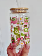 Matcha Pink 2 Options Double Sided Glass Cup + Lid & Straw 6