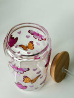 Beauty Butterflies Double Sided Glass Tumbler + Lid & Straw 4