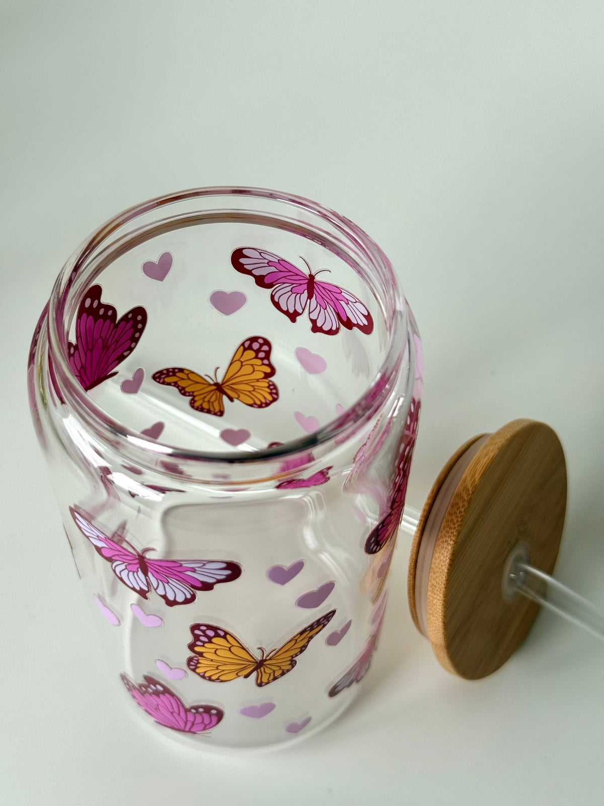Beauty Butterflies Double Sided Glass Tumbler + Lid & Straw 4