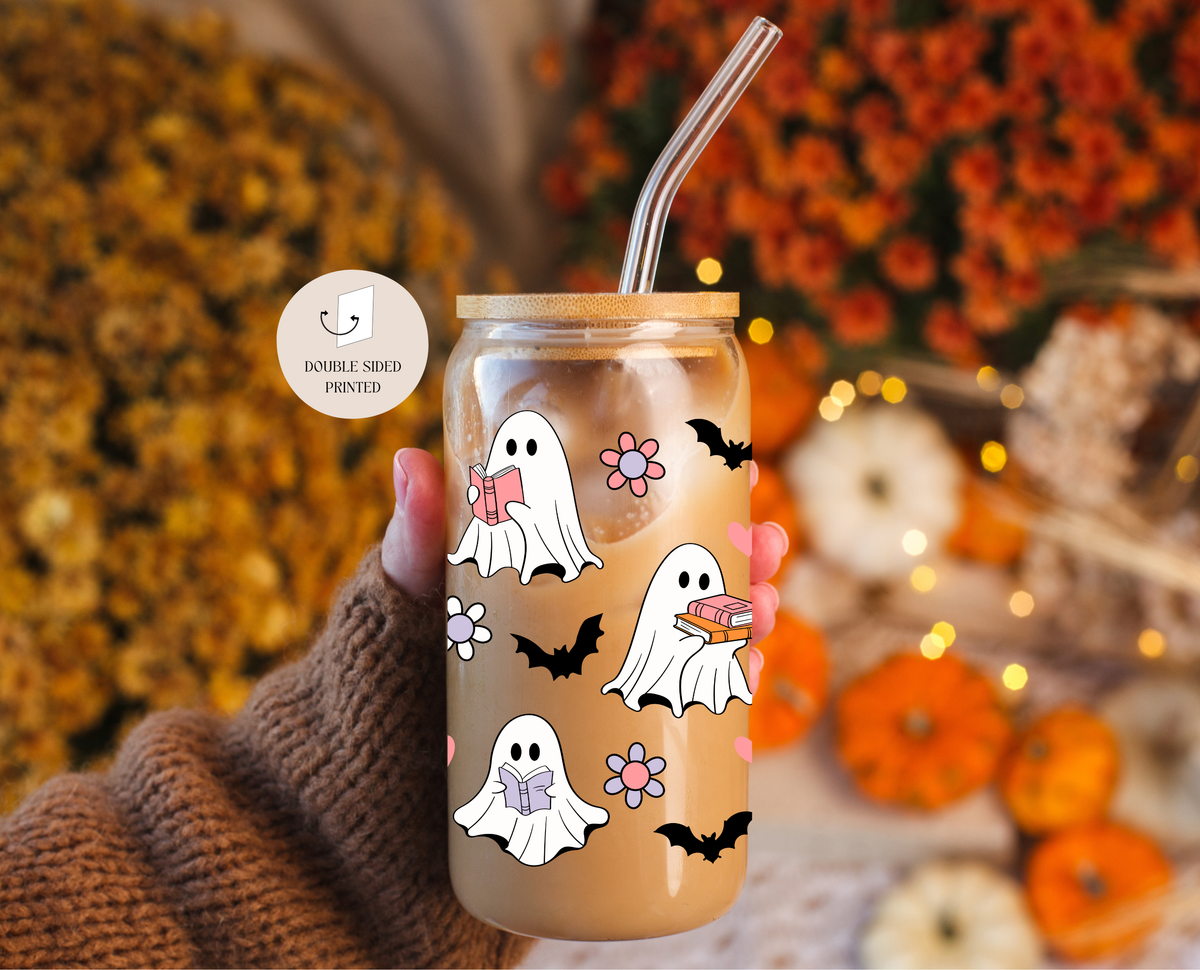 Reader Ghosts Fall Glass Tumbler Double Sided + Lid & Straw