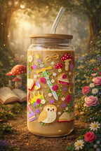 Fantasy Book Club Double Sided Glass Cup with Lid and Straw 2
