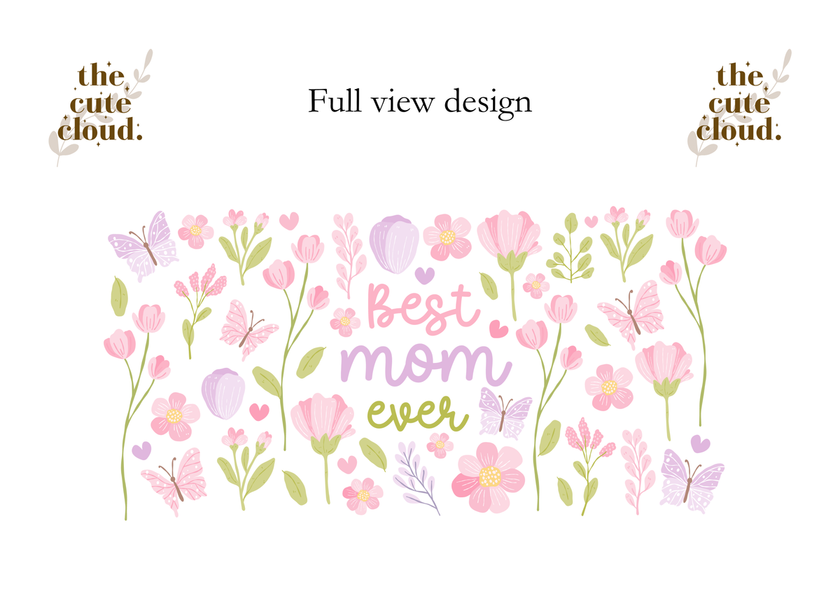 Best Mom Ever Floral Double Sided Glass Tumbler + Lid & Sraw 2